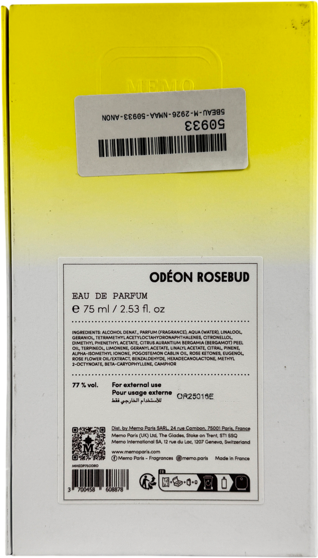 Memo Odéon Rosebud Eau De Parfum 75ml