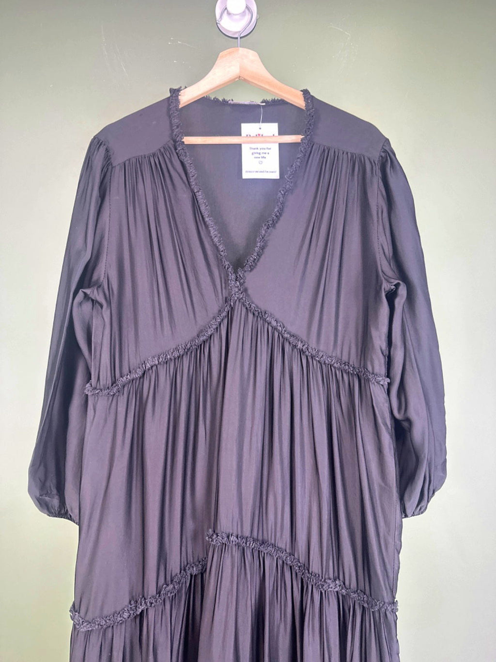 Silk Blend Black Tiered Maxi Dress