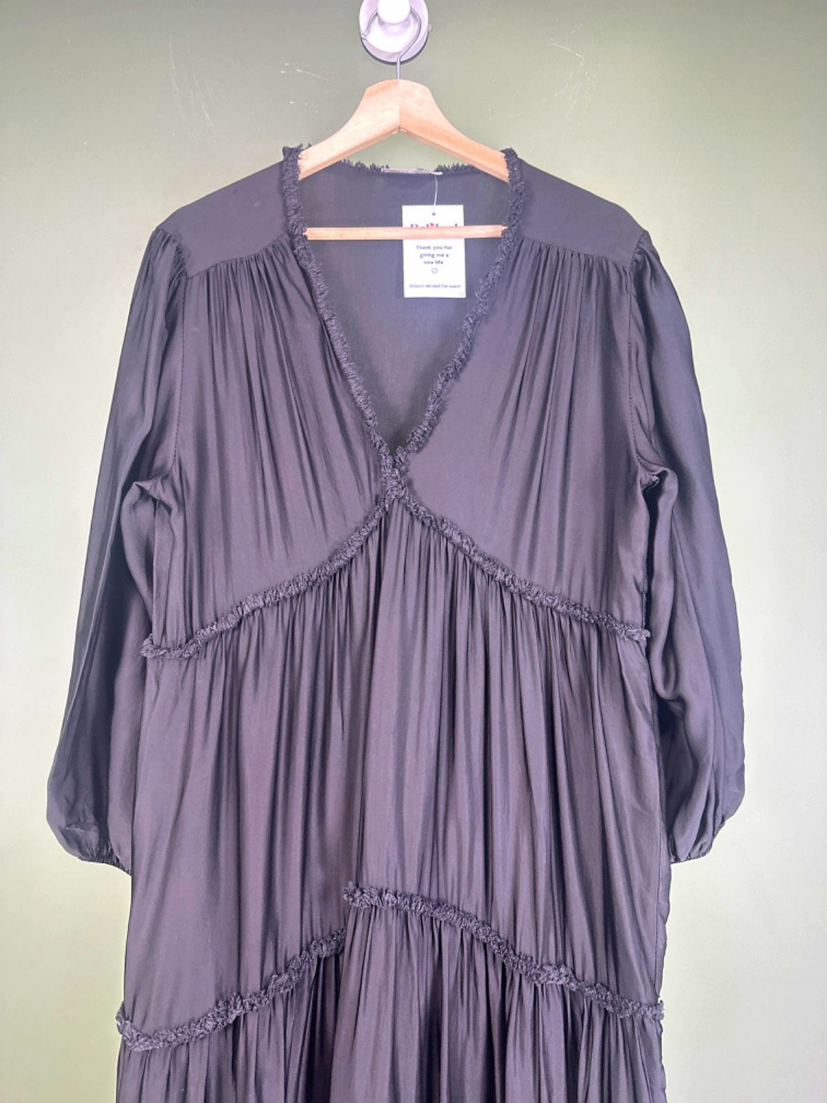 Silk Blend Black Tiered Maxi Dress