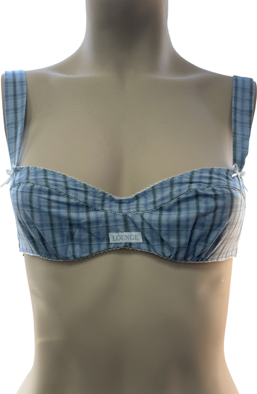 Lounge Underwear Blue Check Balcony Cotton Bralette UK XS