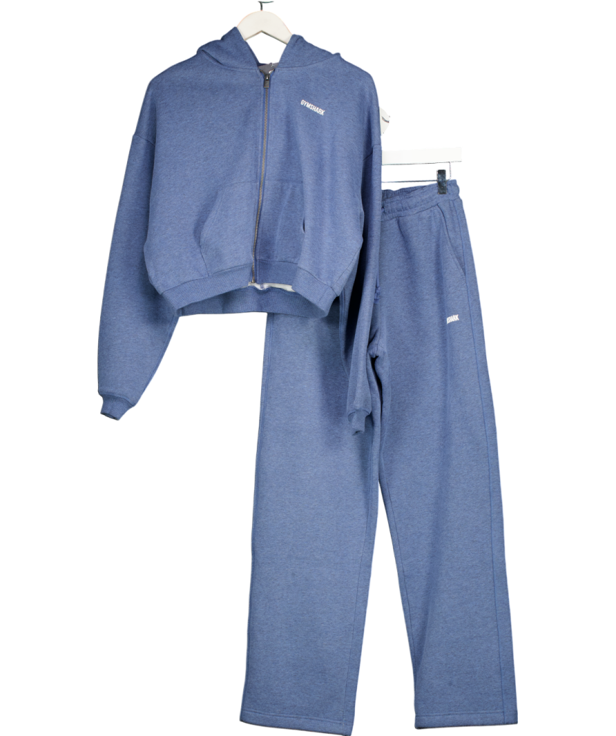gymshark Blue Cosy Luxe Zip Through Hoodie And Joggers Set UK XS