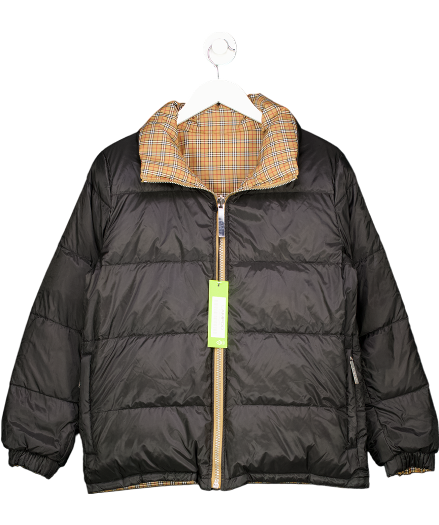 Burberry Black Reddich Reversible Vintage Check Plaid Puffer Down Jacket UK S