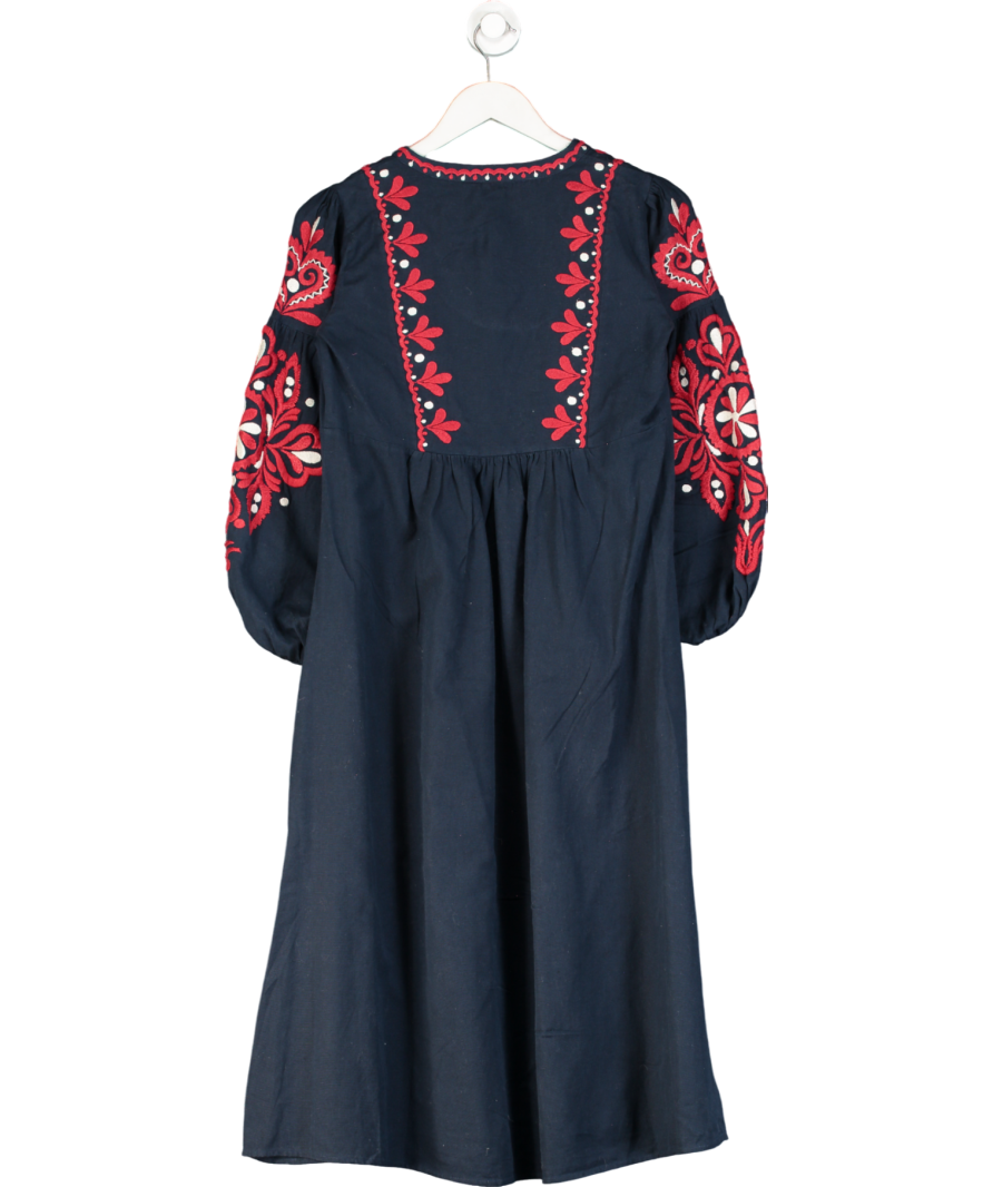 ZARA Blue / Red Embroidered Kaftan Dress UK XS