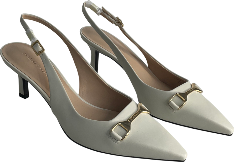 Charles & Keith Cream Leslie Metallic-accent Slingback Pumps UK 6 EU 39 👠