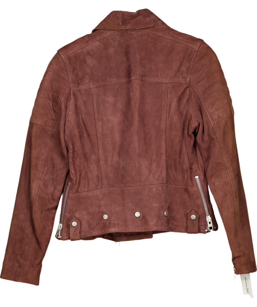 All Saints Brown Huxley Suede Biker Jacket UK 10