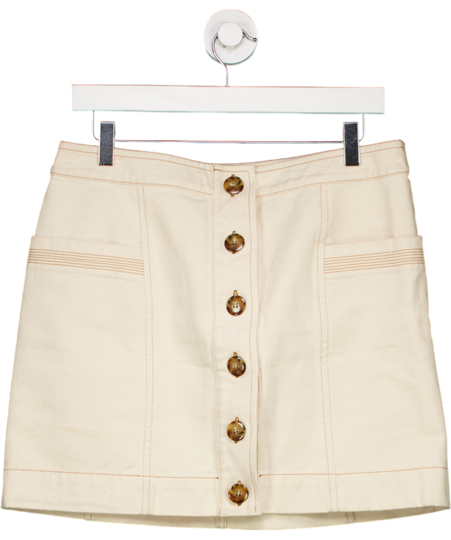 Sezane Beige Button Down Contrast Stitch Denim Skirt UK 14