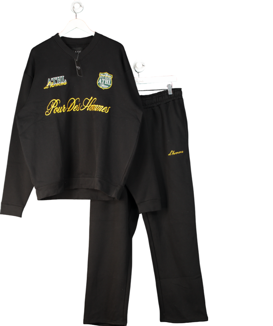 boohooMan Black L’home Embroidered Oversized Sweatshirt & Jogger Tracksuit UK L