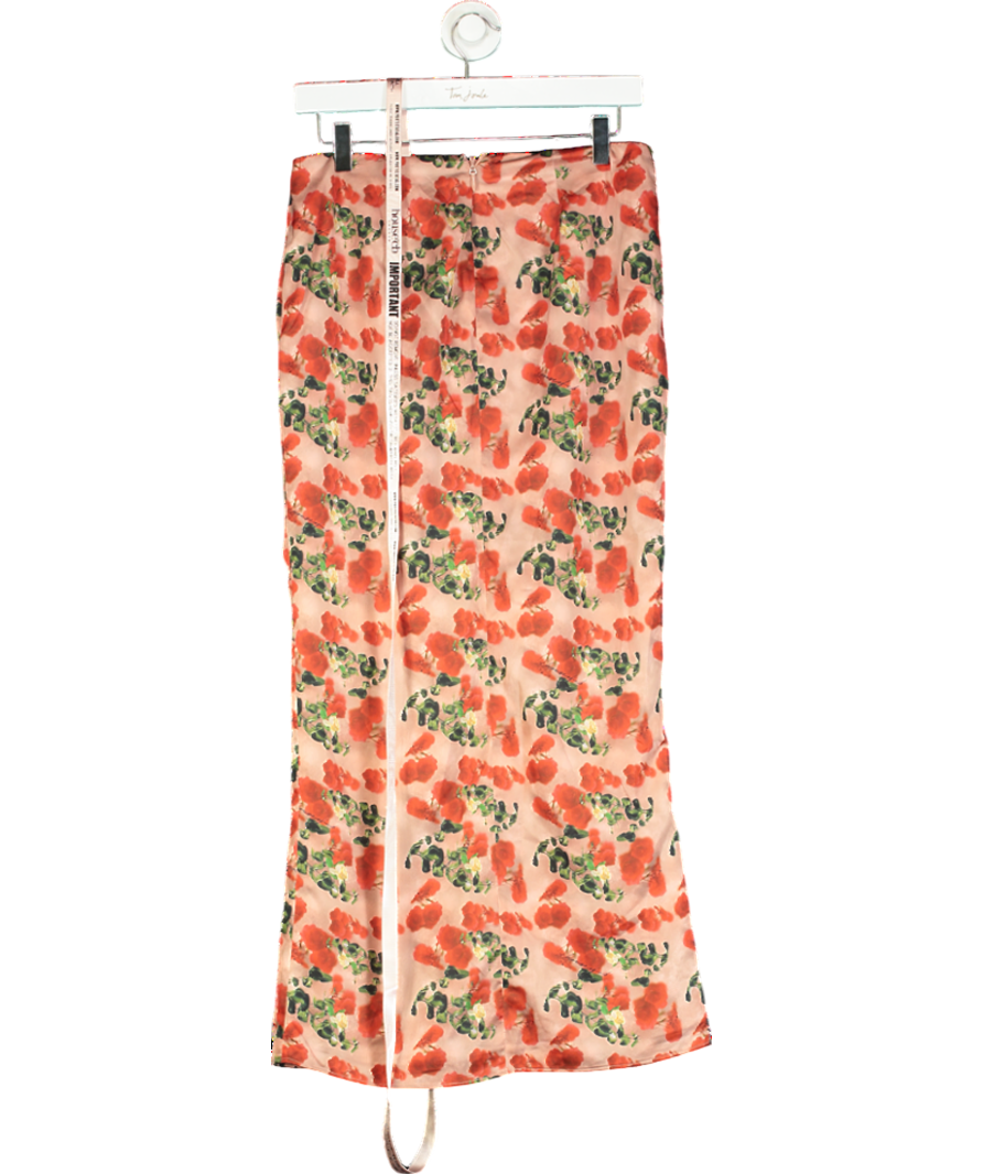 House of CB Pink Rose Print Satin Midi Skirt UK S