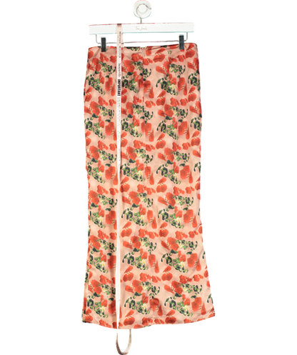 House of CB Pink Rose Print Satin Midi Skirt UK S