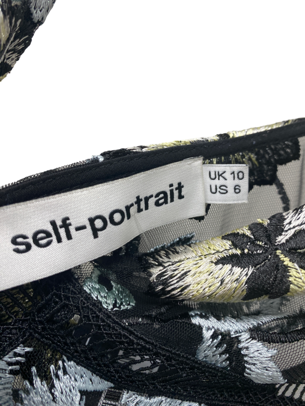 Self-Portrait Black Sofia Poppy Embroidered Maxi Dress UK 10