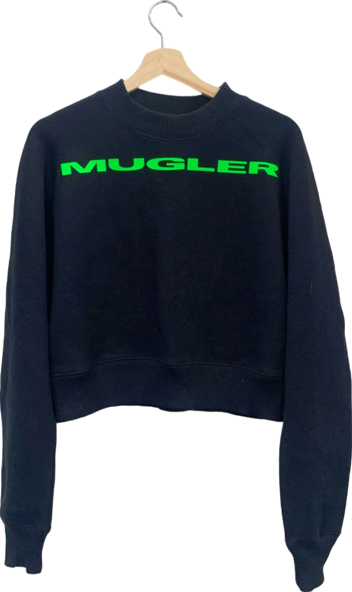 Mugler Black Crop Sweatshirt Size UK 10