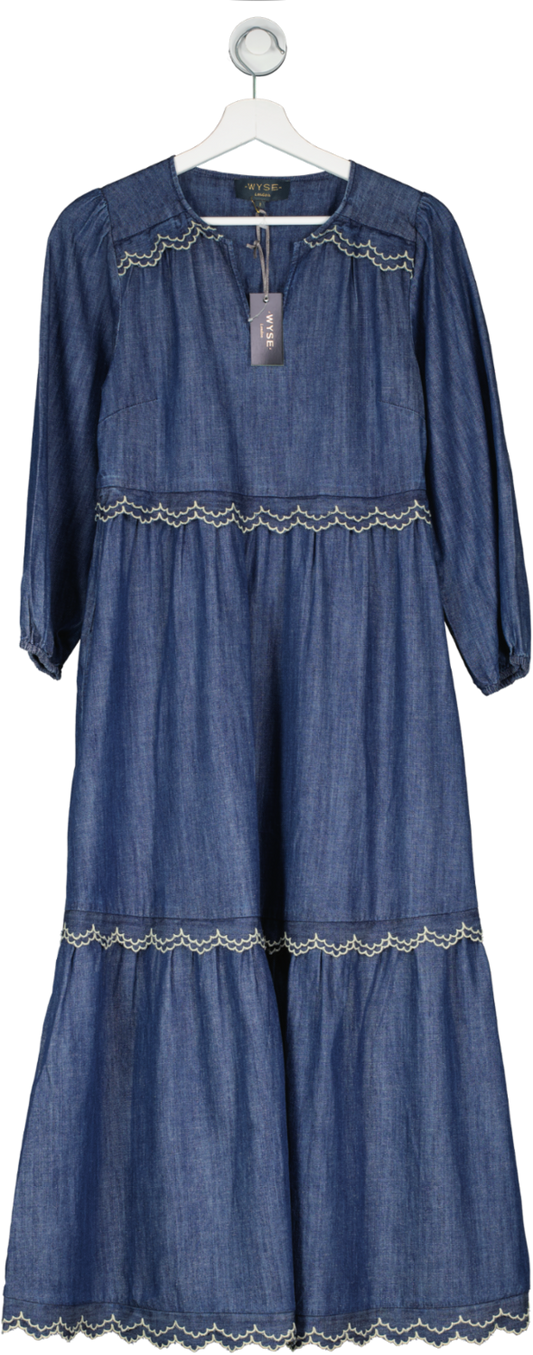Wyse London Blue Sarah Scallop Cotton Blend Dress UK 8
