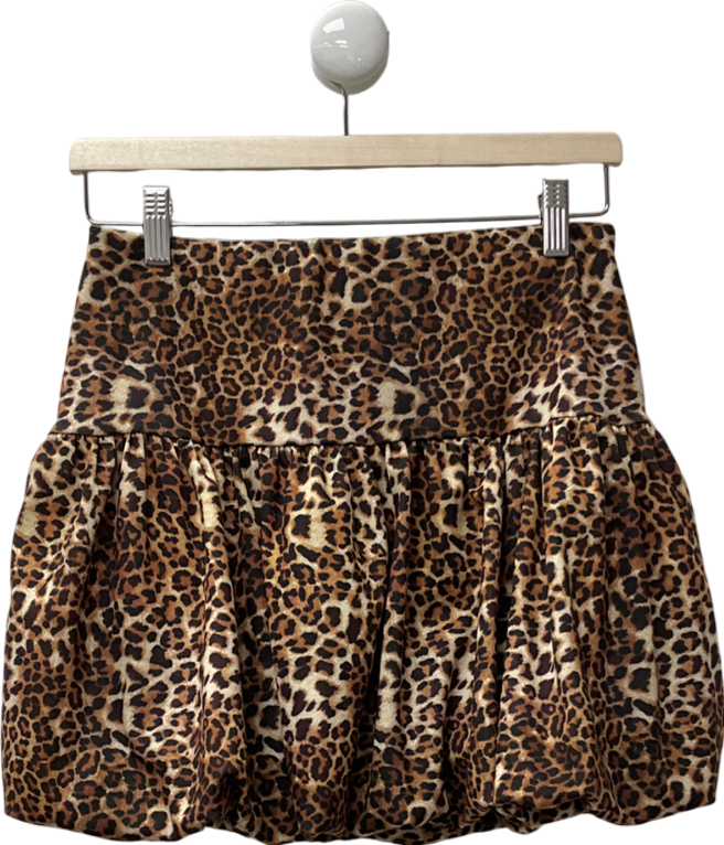 ASOS Brown Bubble Hem Mini Skirt In Animal Print UK 8