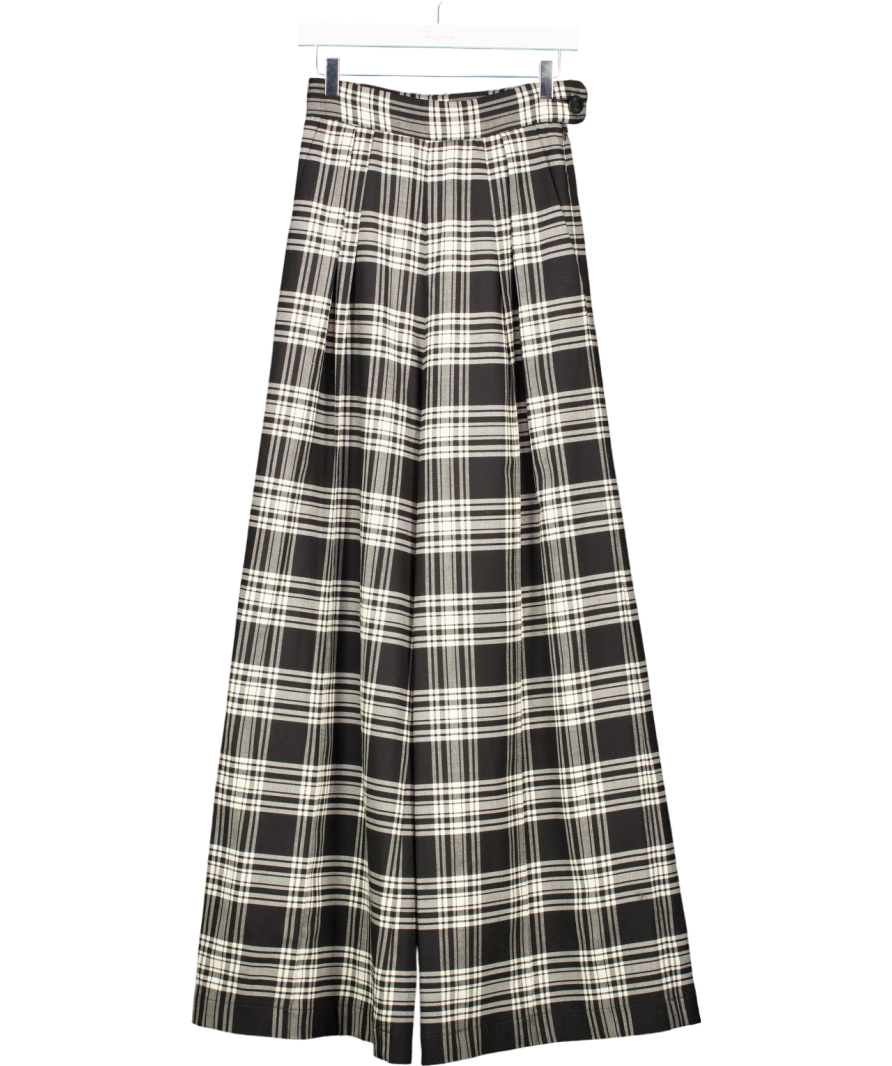 Brogger Black Wide Leg Checked Trousers UK 8