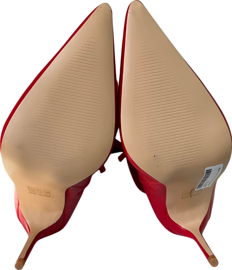 PrettyLittleThing Cherry Red Point Toe Patent Pu Angled Edge Knee High Heeled Boots UK 6 EU 39 👠