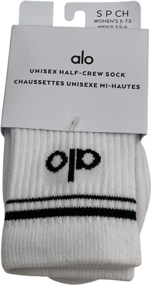 alo White Unisex Half-crew Throwback Sock UK 5 EU 38 👠