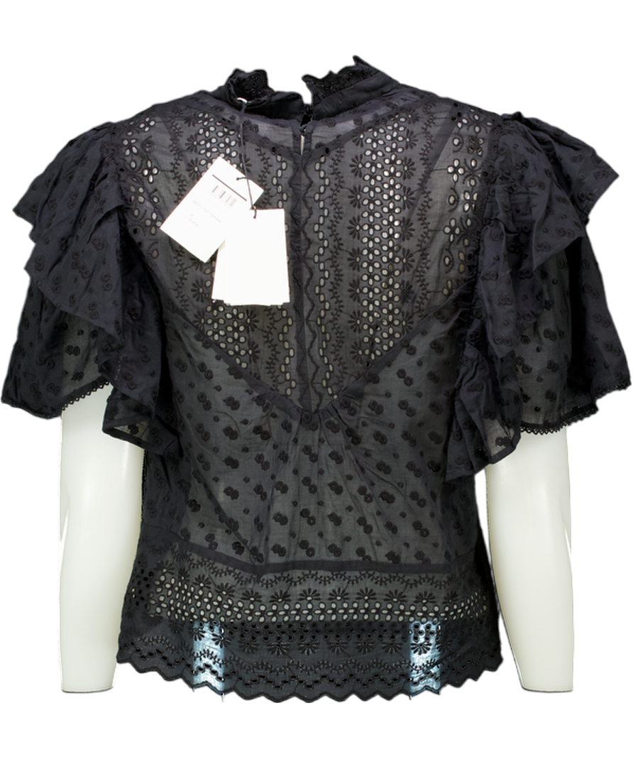 Isabel Marant Etoile Black Ruffled Broderie-anglaise Cotton Blouse Fr36 UK 8