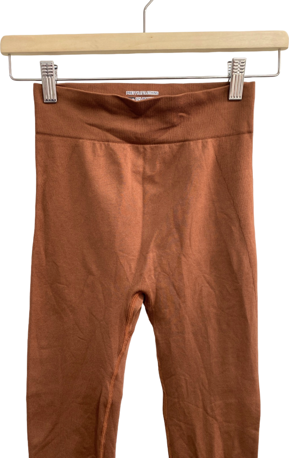 PrettyLittleThing Brown Ribbed Leggings UK XS