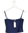 MANGO Navy Blue Square Neck Cropped Top With Thin Straps UK S