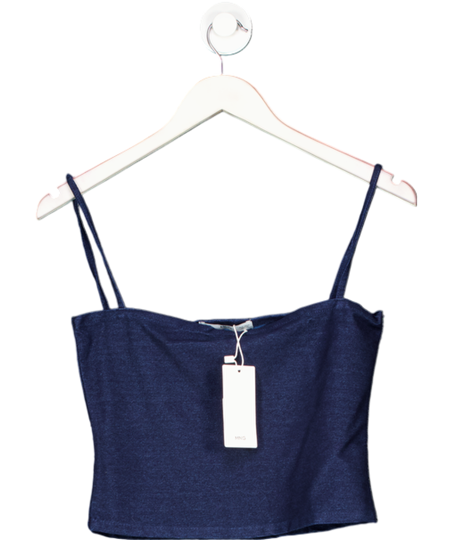 MANGO Navy Blue Square Neck Cropped Top With Thin Straps UK S