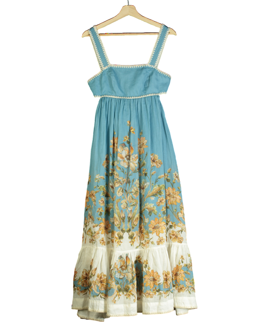 Zimmermann Blue Chintz Tiered Midi Dress UK 10