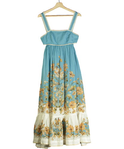 Zimmermann Blue Chintz Tiered Midi Dress UK 10