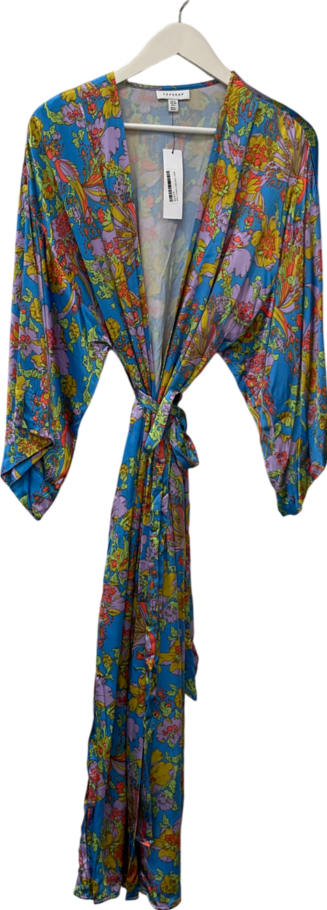 ASOS Blue Premium Floral Midi Kimono Dress UK 10