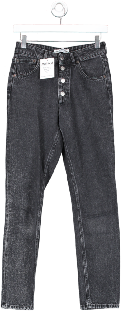 Balenciaga Black High Rise Button Fly Jeans UK 8