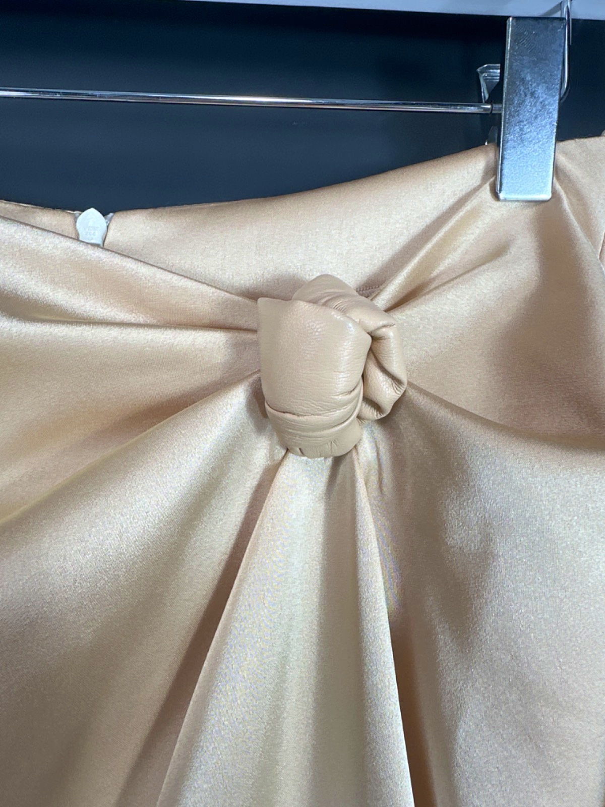 Nanushka Beige Satin Nago Knot detail Skirt UK S