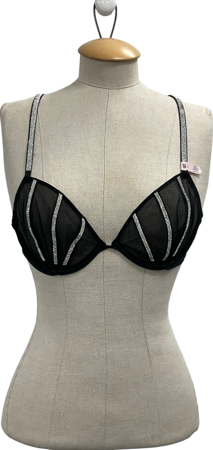 Victoria Secret Black Sheer Shine Unlined Low-cut Demi Bra UK 32D