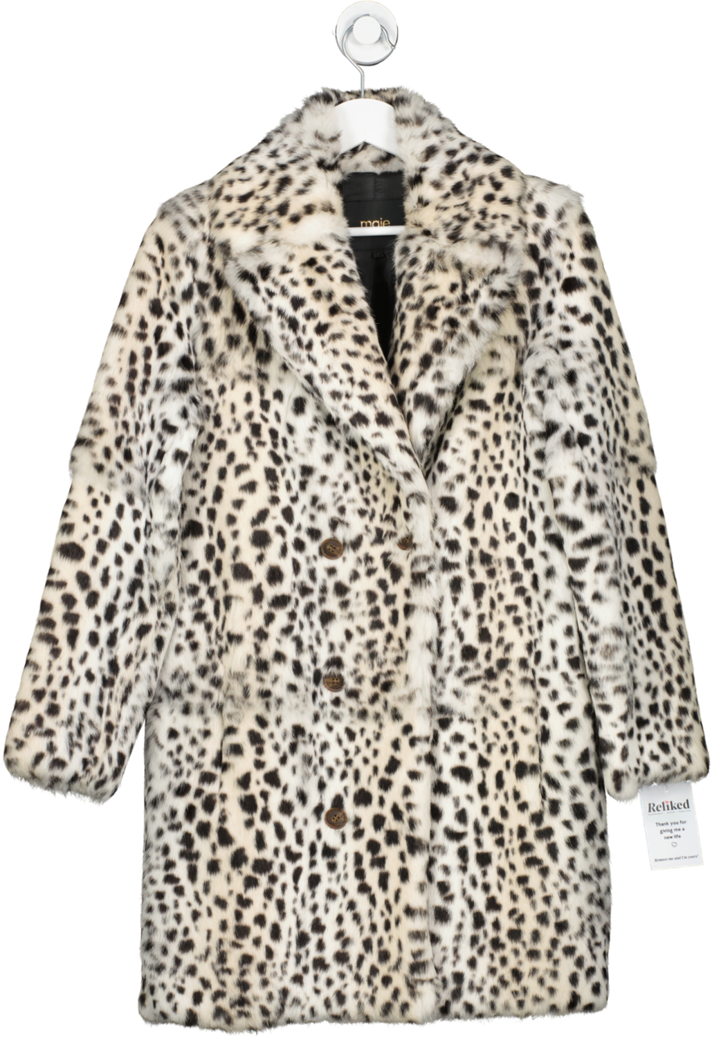 Maje Beige Black & White Rabbit Fur Animal Print Coat UK XS