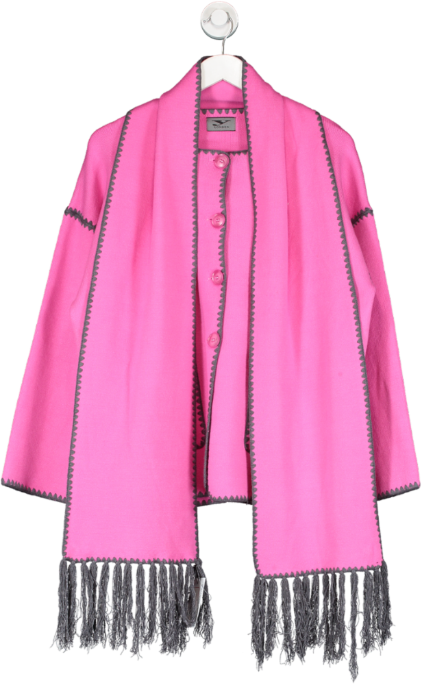Y London Pink Isla Contrast Stitch Cardigan With Scarf One Size