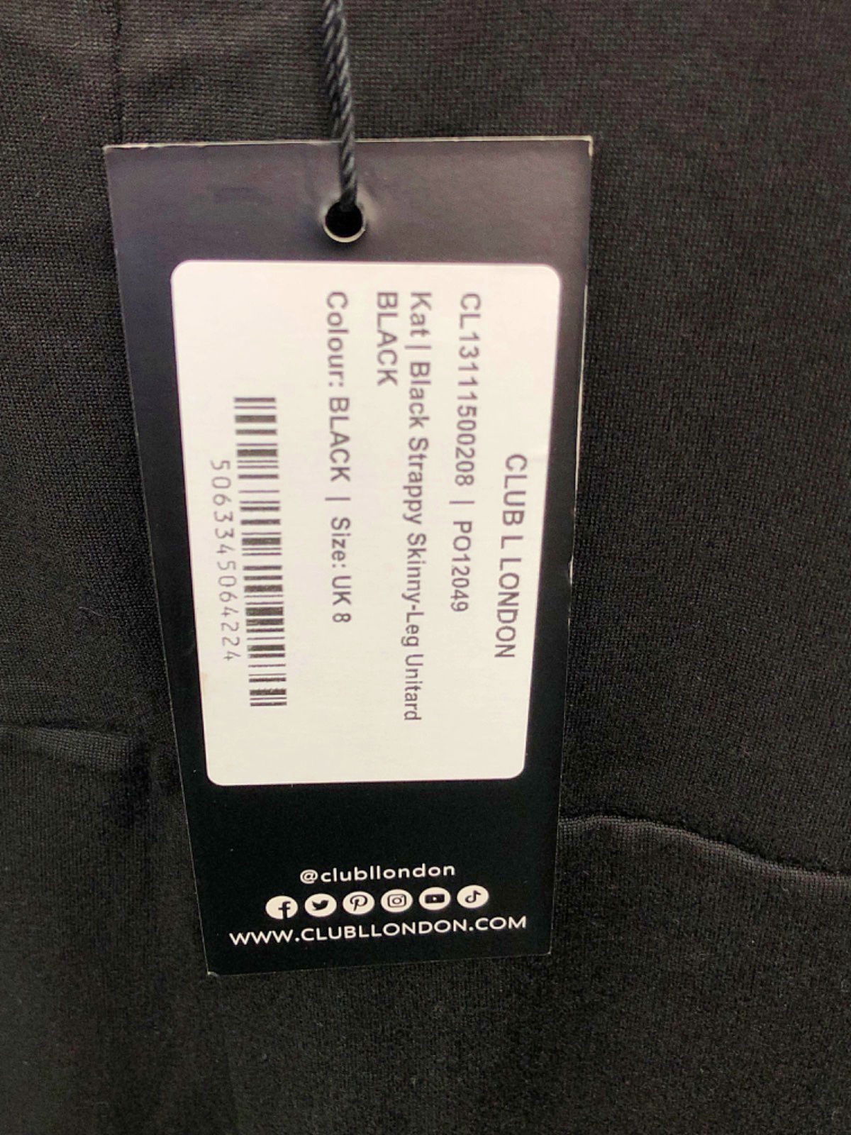 Club L London Black Strappy Skinny Leg Jumpsuit UK 8