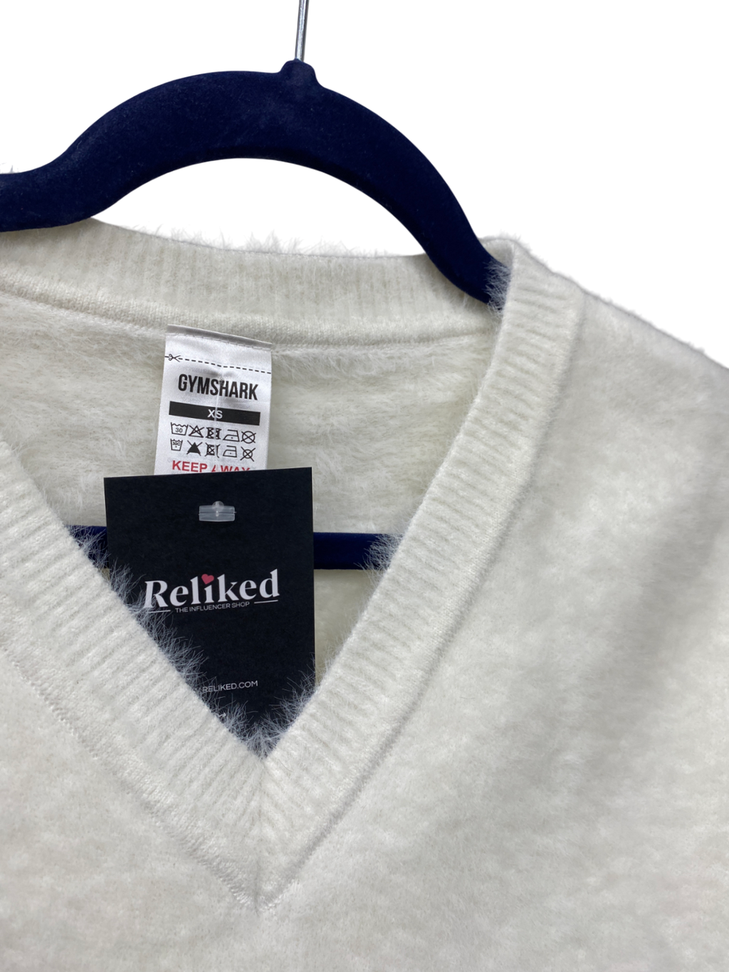 gymshark White V-neck Knitted logo Jumper UK XS