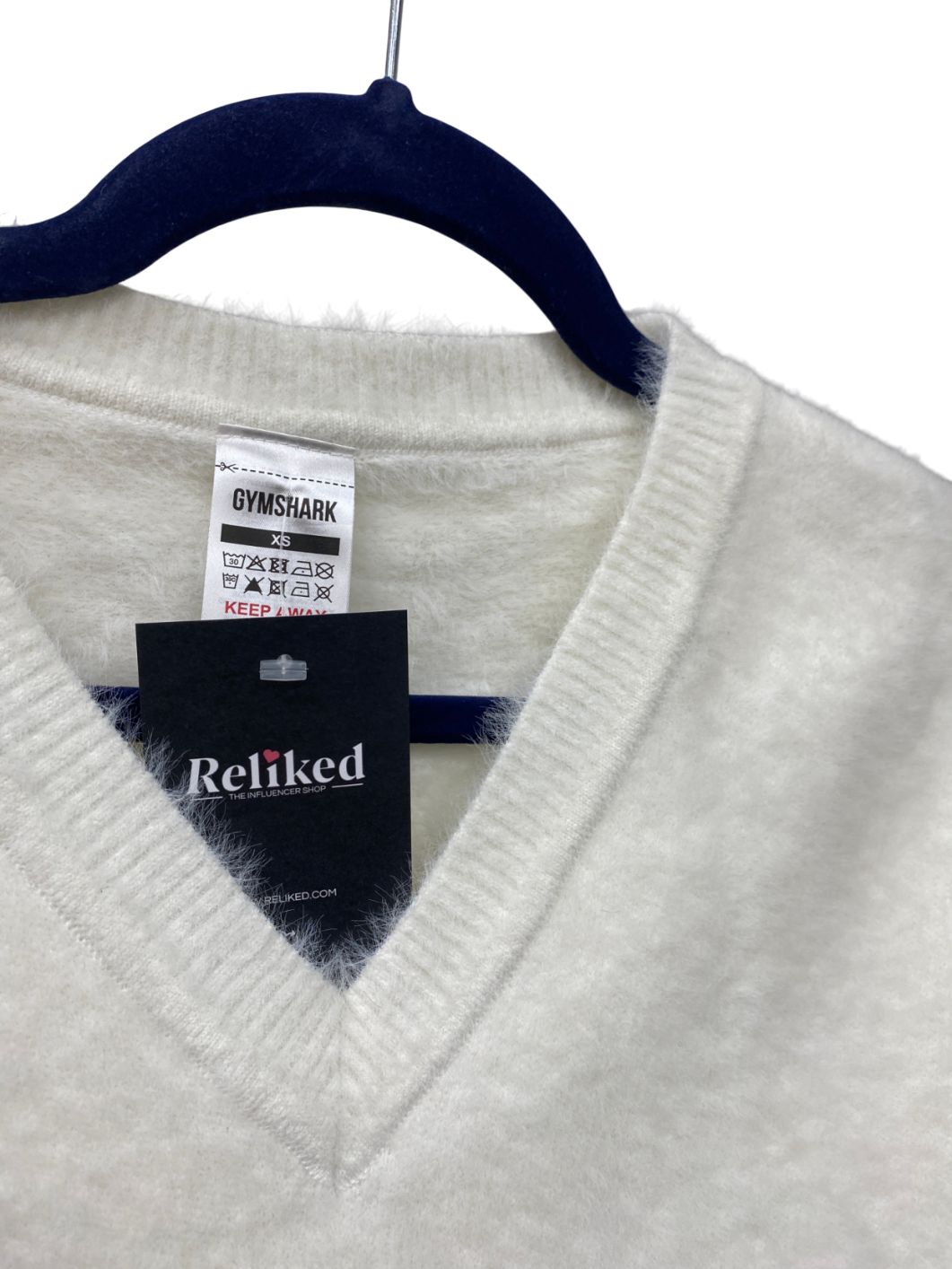 gymshark White V-neck Knitted logo Jumper UK XS