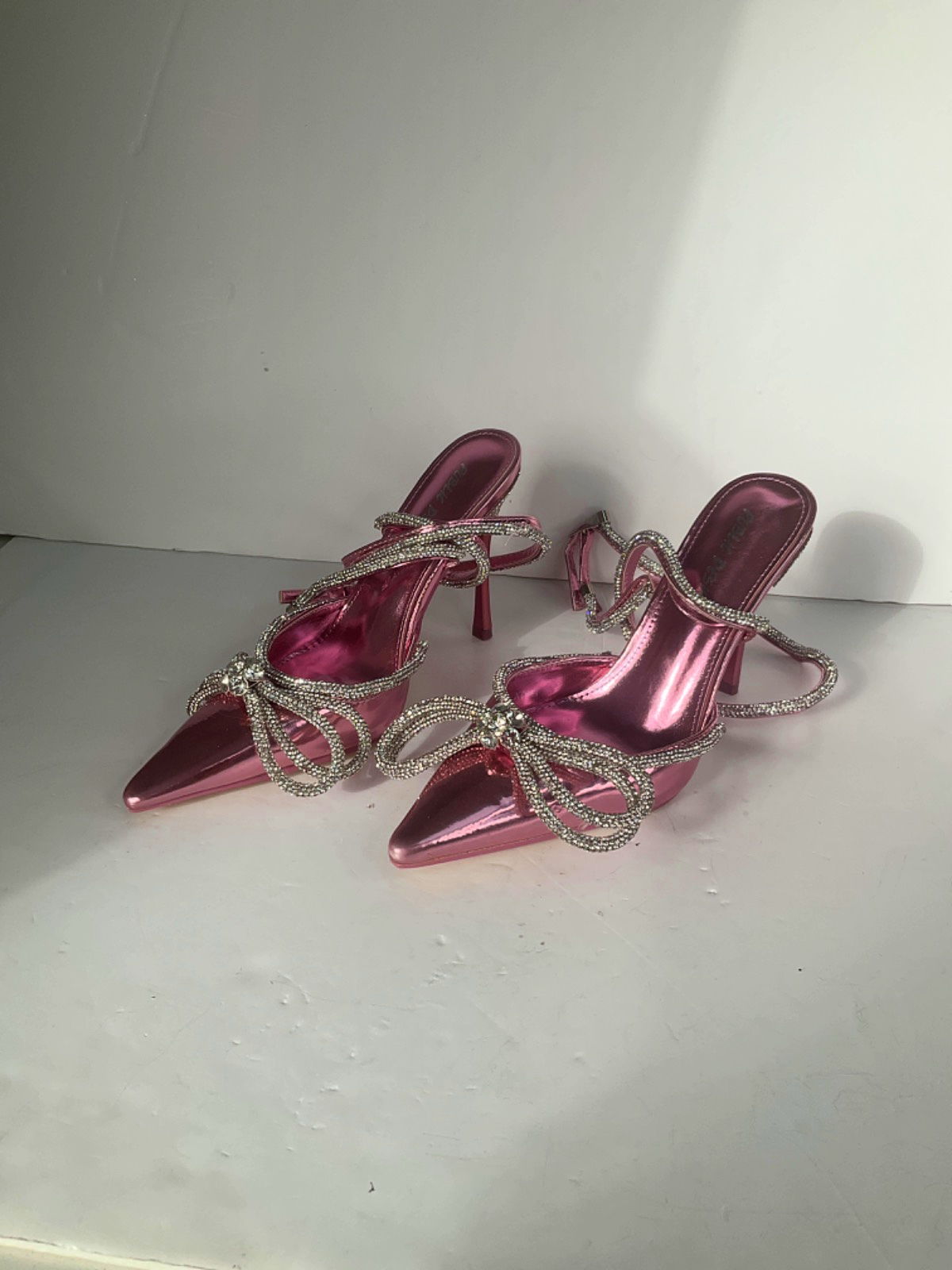 Public Desire Pink Mirror Wrap Around Bow Pointed Toe Court Heels UK 5