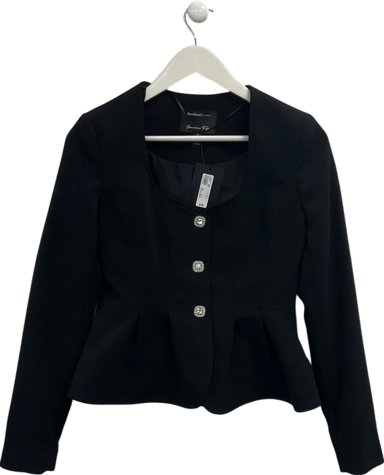 River Island Black Somewhere To Go Button Up Peplum Jacket UK 8