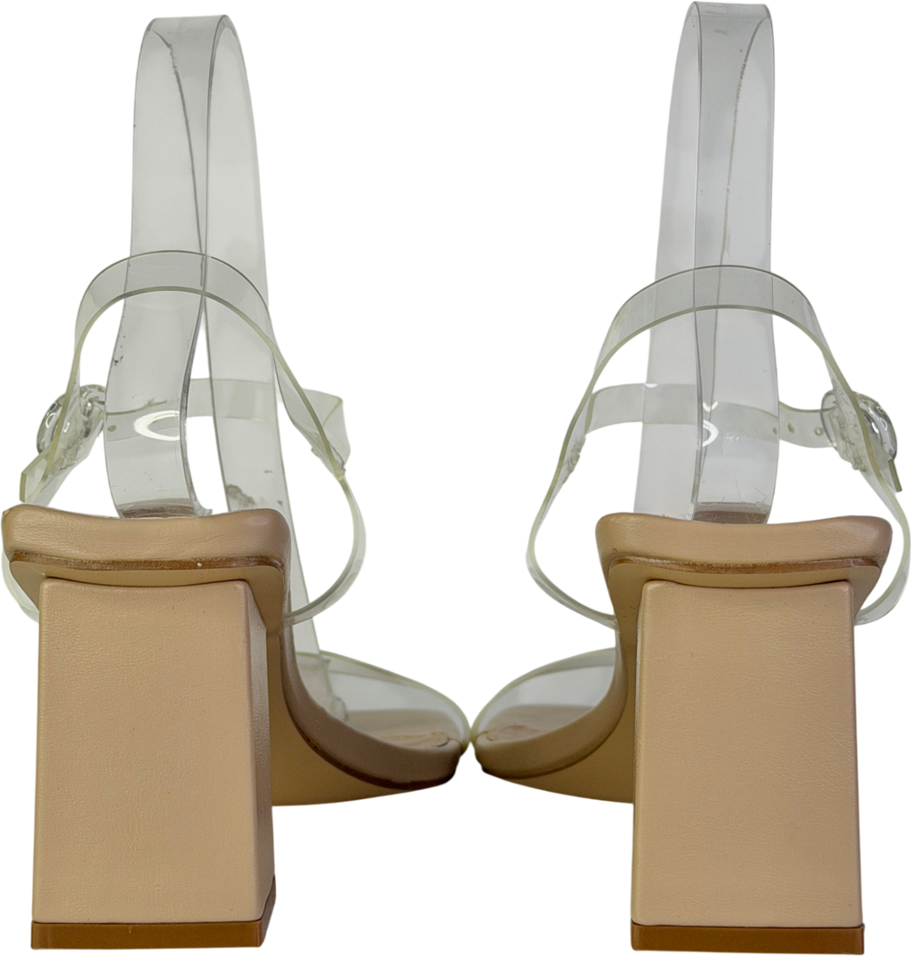 Public Desire Beige Perspex Pu Barely There Mid Block Heels UK 5 EU 38 👠