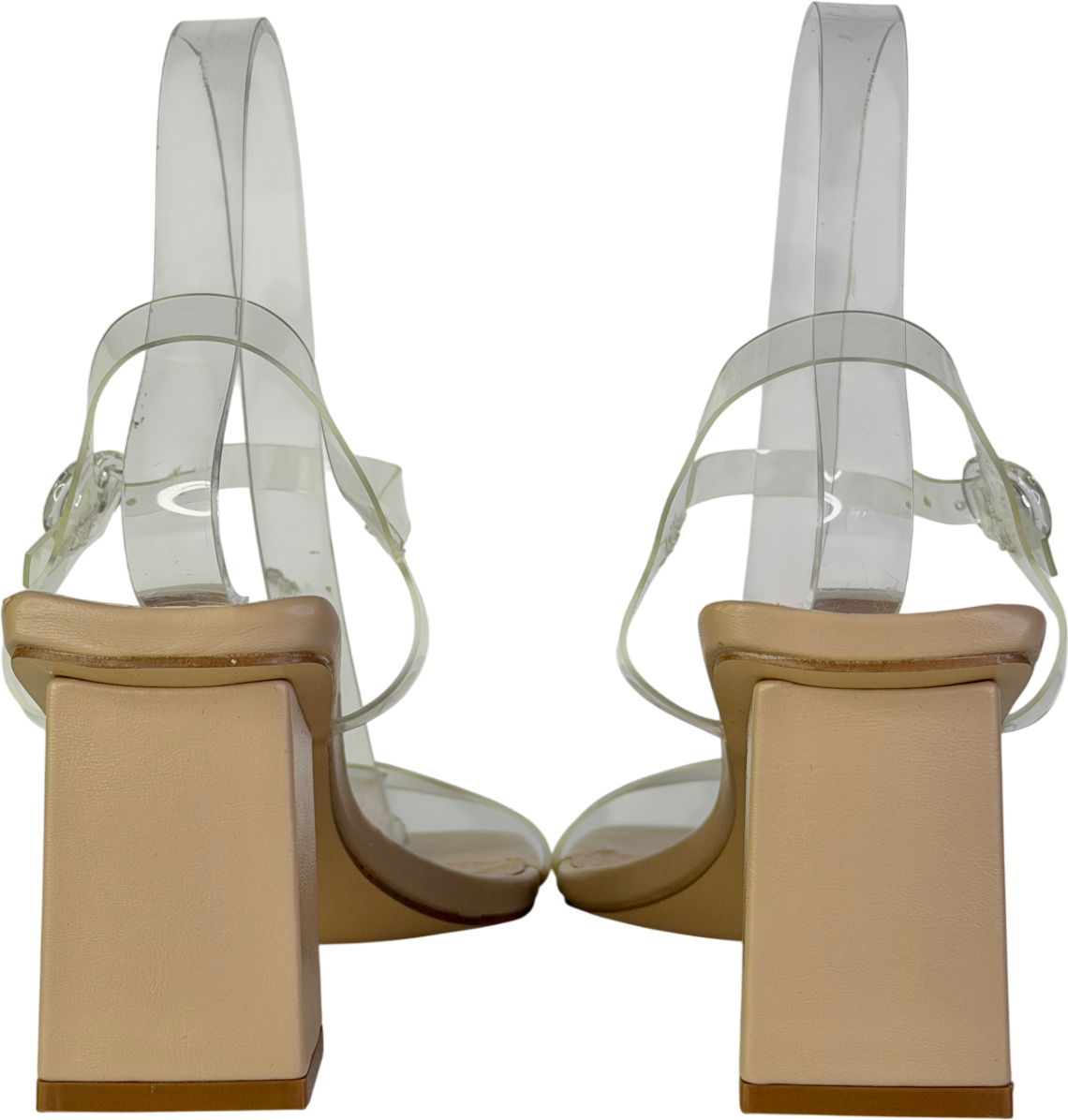 Public Desire Beige Perspex Pu Barely There Mid Block Heels UK 5 EU 38 👠