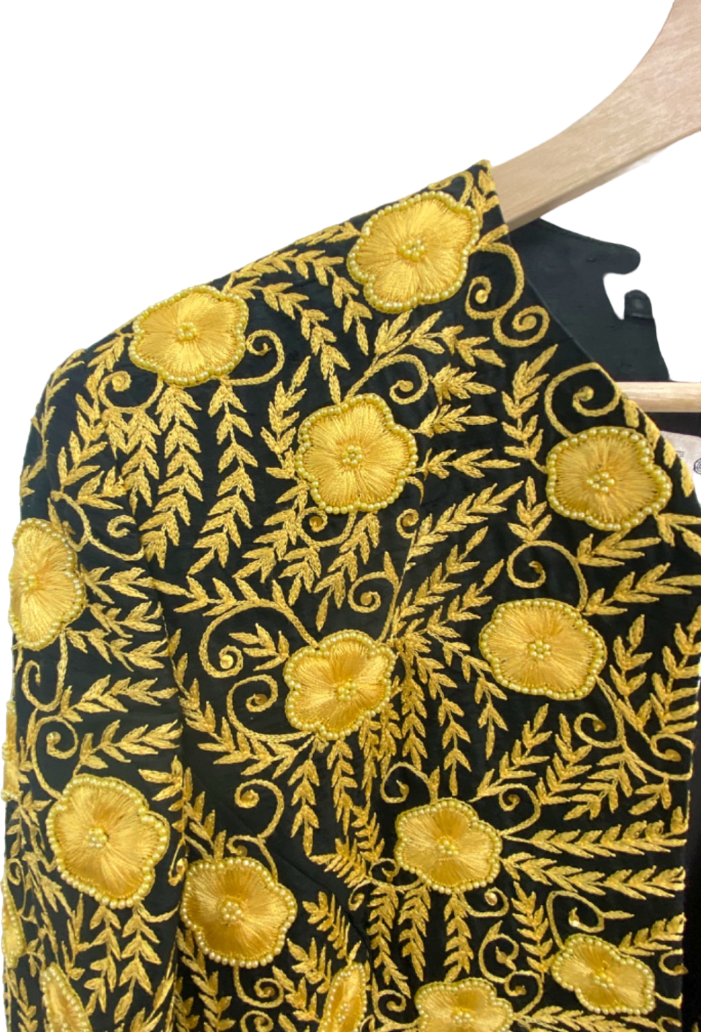 Jaeger Black/Gold Hand Embroidered Silk Jacket UK 14