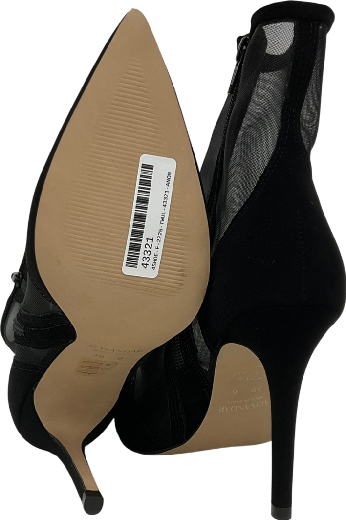 SOSANDAR Black Suede Stiletto With Mesh Panel Ankle Boot UK 6 EU 39 👠
