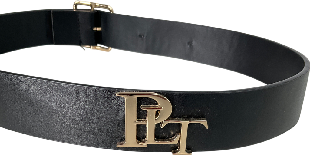 PrettyLittleThing Logo Black Back Branded Buckle Belt UK S/M