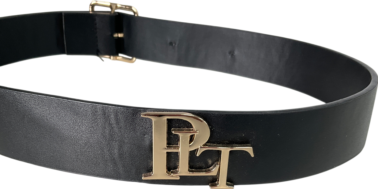 PrettyLittleThing Logo Black Back Branded Buckle Belt UK S/M