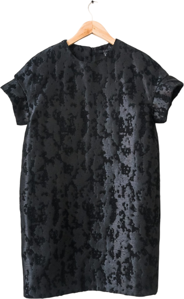 COS Black Heavyweight Jacquard Shine Mini Shift Dress UK 10