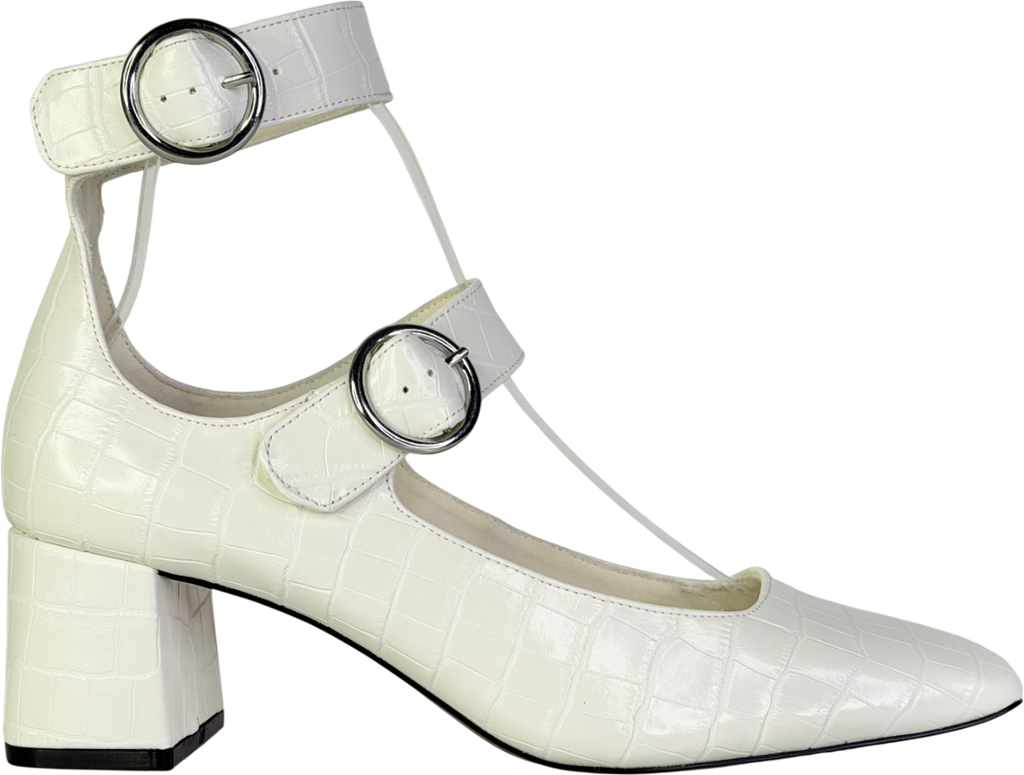 ASOS White Sasha Double Buckle Strap Mid Block Heel Shoes UK 5 EU 38 👠
