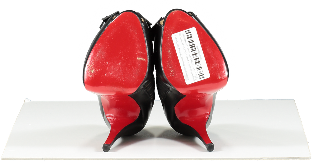 Christian Louboutin Black Leather/chiffon Angelique 100 Peep Toe Pumps UK 3 EU 36 👠
