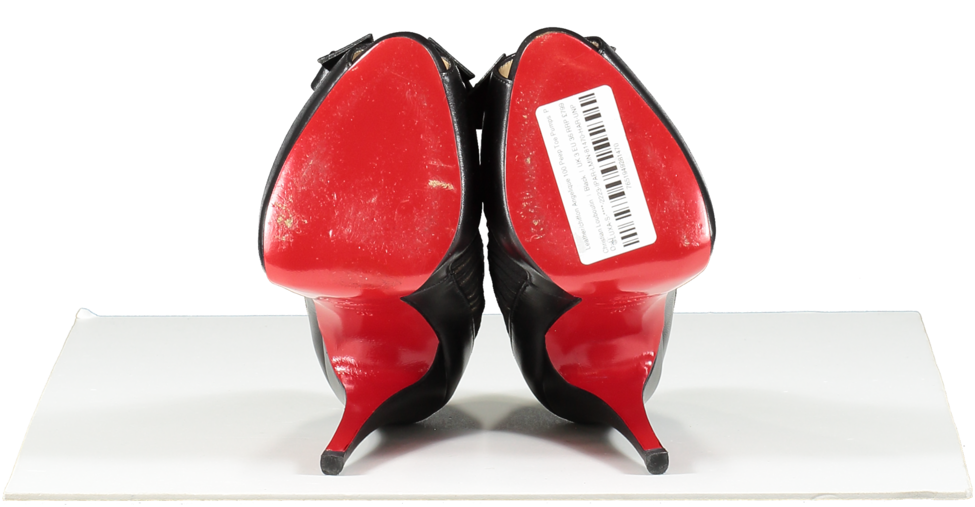 Christian Louboutin Black Leather/chiffon Angelique 100 Peep Toe Pumps UK 3 EU 36 👠