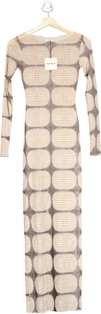 Superdown Beige Geometric Print Long Sleeve Bodycon Dress UK XS