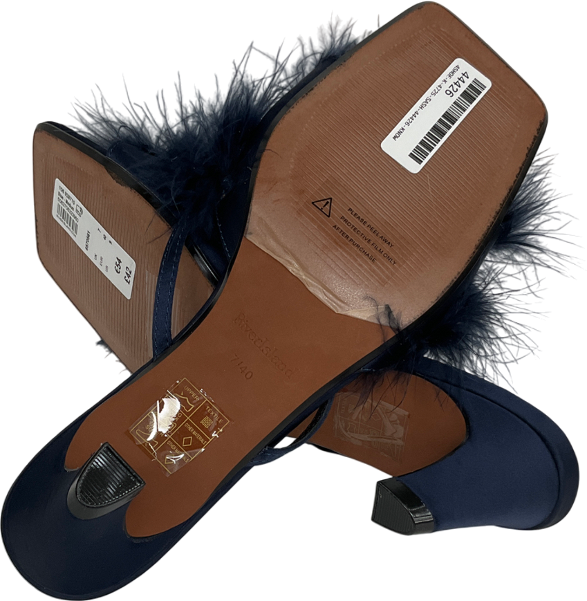 River Island Blue Feather Kitten Heel Mules UK 7 EU 40 👠