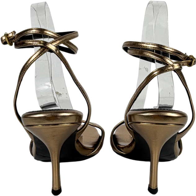 ASOS Metallic Wide Fit Hope Barely There Mid Heel Stiletto Sandals In Warm Gold UK 7 EU 40